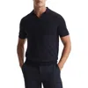 Reiss Duchie Johnny Collar Short Sleeve Wool Polo Sweater In Navy