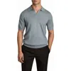 Reiss Duchie Johnny Collar Short Sleeve Wool Polo Sweater In Soft Blue Melange