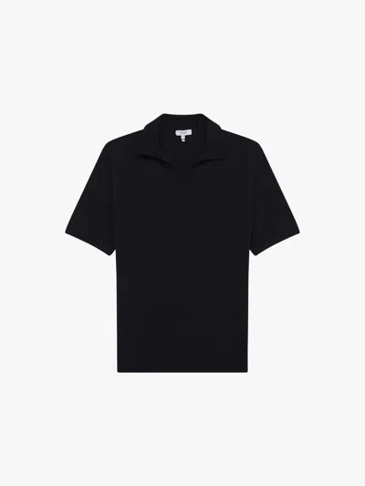 Reiss Duchie Merino Open Collar Polo Shirt In Navy Blue