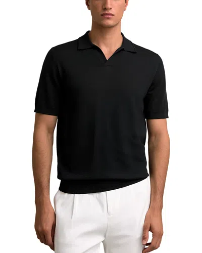 Reiss Duchie Merino Wool Open Collar Polo Shirt In Black