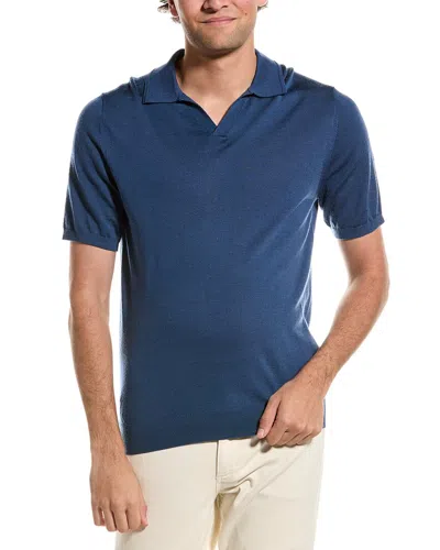 Reiss Duchie Merino Wool Open Collar Polo Shirt In Blue