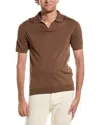 Reiss Duchie Merino Wool Open Collar Polo Shirt In Brown