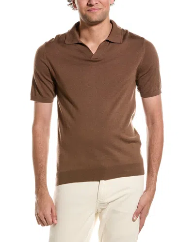 Reiss Duchie Merino Wool Open Collar Polo Shirt In Brown