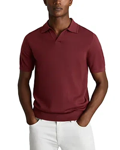 Reiss Duchie - Brick Red Merino Wool Open Collar Polo Shirt, Xl