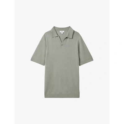 Reiss Mens Pistachio Duchie Open-neck Wool Polo Shirt