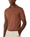 Reiss Cinnamon Brown Merino Wool Open-collar Polo Shirt In Brown