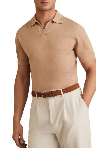 Reiss Duchie Short Sleeve Merino Wool Polo Sweater In Brown