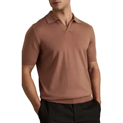 Reiss Duchie Johnny Collar Short Sleeve Wool Polo Sweater In Neutral