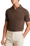 Reiss Duchie Short Sleeve Open Collar Merino Polo Shirt In Brown