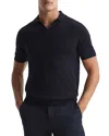 Reiss Duchie Johnny Collar Short Sleeve Wool Polo Sweater In Navy