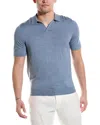 Reiss Duchie Johnny Collar Short Sleeve Wool Polo Sweater In Blue