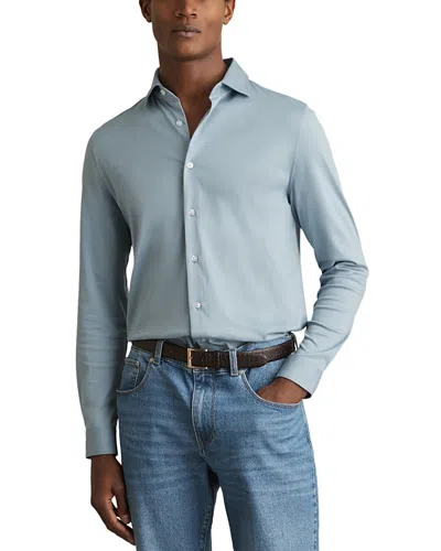 Reiss Duke Slim Fit Soft Jersey Button Front Shirt In Blue