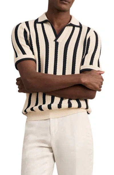 Reiss Duncan Texture Stripe Polo Sweater In Neutral