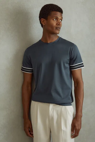 REISS STEEL BLUE DUNE MERCERISED COTTON STRIPED T-SHIRT