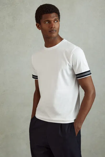 Reiss Dune - White Mercerised Cotton Striped T-shirt, S