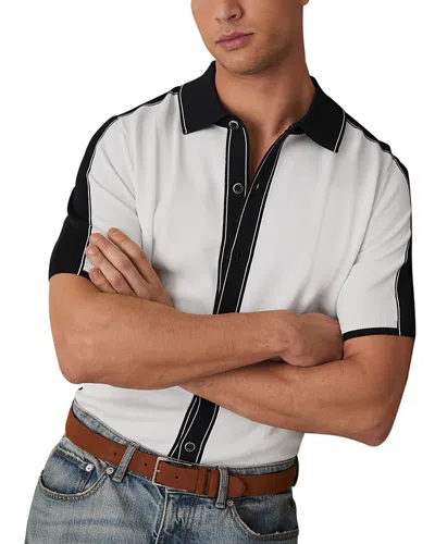 Reiss Dunwich Button Through Color Block Tipped Shirt In White/navy