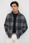 Reiss Blue Multi Brushed Check Button-through Overshirt In Blue Multi