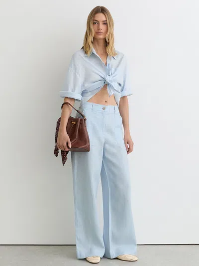 Reiss Dusty Blue Linen Wide-leg Trousers