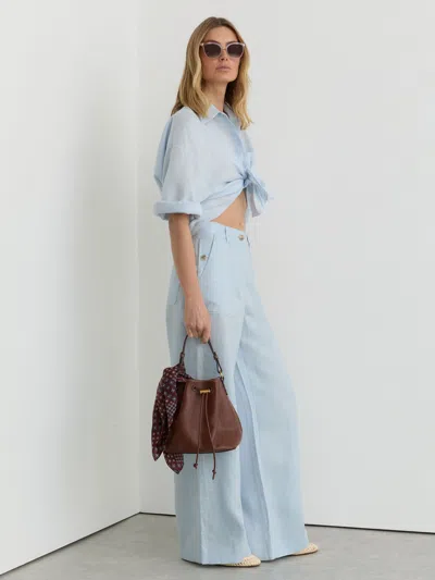 Reiss Dusty Blue Petite Linen Wide-leg Trousers