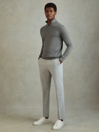 Reiss Dusty Green Merino Wool Half-zip Funnel Neck Jumper In Gray