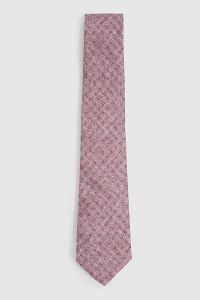 Reiss Dusty Pink Albarese Silk Geometric Print Tie In Dusty Pink