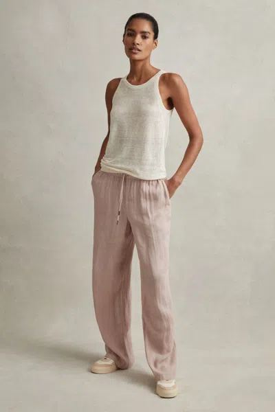 Reiss Dusty Pink Garment Dyed Wide Leg 100% Linen Trousers