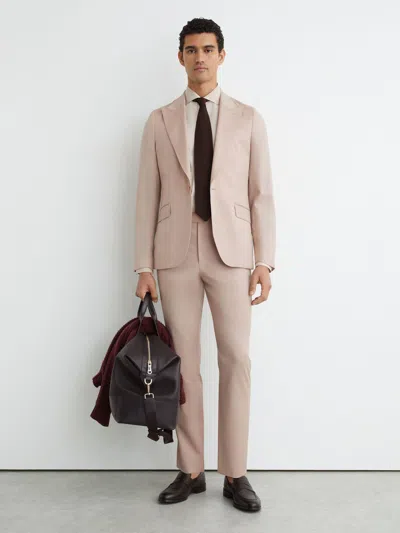 Reiss Dusty Pink Wool Single-breasted Tailored-fit Blazer In Brown