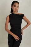 Reiss Black Ruched Off-the-shoulder Top In Black