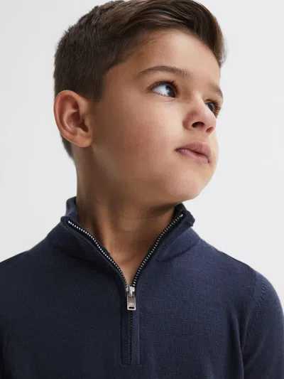 Reiss Eclipse Blue Junior Merino Wool Zip-neck Jumper