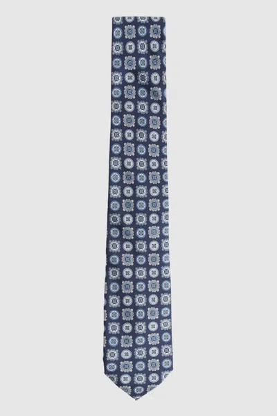 Reiss Eclipse Blue Silk Foulard Medallion Print Tie