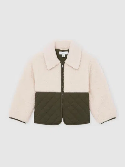 Reiss Kids' Ecru 13-14 Yrs Quilted Borg Jacket In Pink