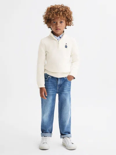 Reiss Kids' Ecru 3-9 Yrs Wool Motif Half-zip Funnel Neck Jumper In Blue