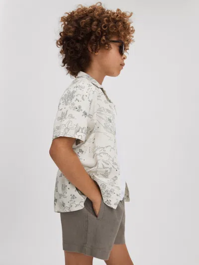 Reiss Ecru 9-13 Yrs Sketch Design Cuban Collar Shirt