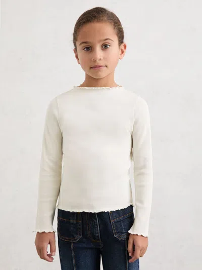 Reiss Kids'  Ecru Brittany 3-9 Yrs Stretch-cotton Lettuce-trim Ribbed Top In White