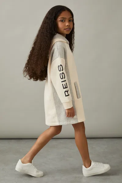 Reiss Ecru Colourblock Hooded Jersey Dress