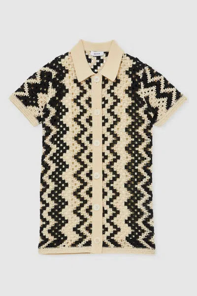 Reiss Ecru Cotton-blend Patterned Crochet Dress