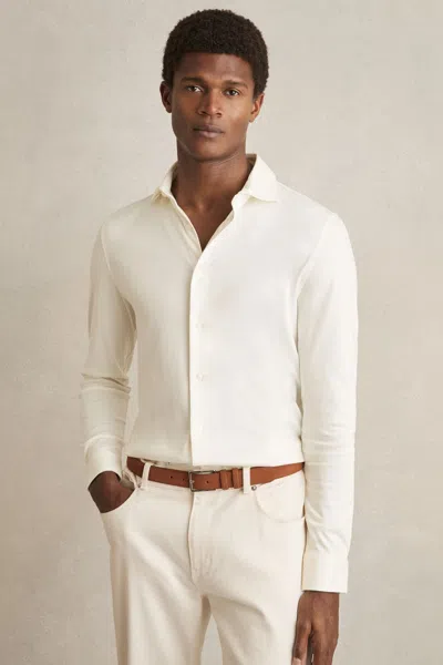 REISS REISS ECRU DUKE COTTON-JERSEY BUTTON-THROUGH SHIRT
