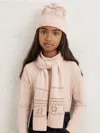 Reiss Ecru Fair Isle Hat And Scarf Set With Wool In Pink