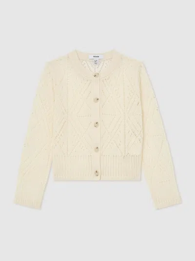 Reiss Ecru Cotton-blend Open-knit Cardigan In Neutral