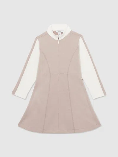 Reiss Ecru Kelly 13-14 Yrs Jersey Contrast-stitch Flared Dress