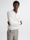 Reiss Ecru Long Sleeve Polo Shirt In White
