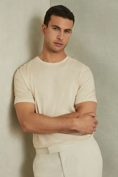 Reiss Ecru Mercerised Jacquard Crew Neck T-shirt