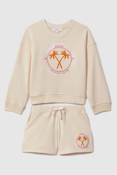Reiss Kids' Ecru 9-13 Yrs Motif Sweatshirt And Shorts Set