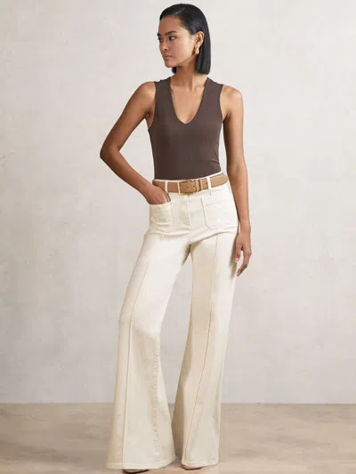 Reiss Ecru Patch Pocket Flared Jeans In Sand