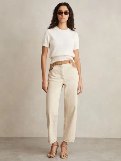 Reiss Ecru Petite Colour-block Straight-leg Jeans In Sand