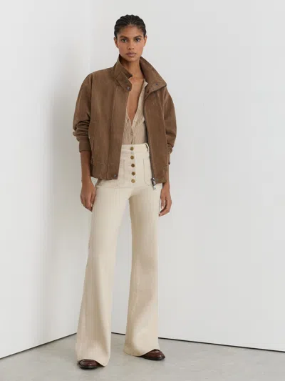 Reiss Ecru Petite Twin-pocket Button Flared Jeans In Brown