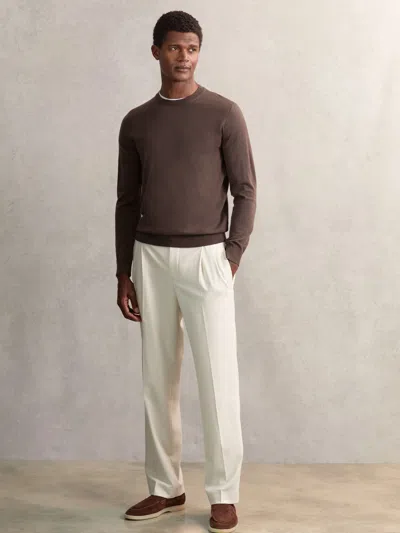 Reiss Ecru Relaxed-fit Twill Drawstring Trousers In Brown
