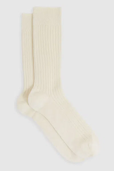 Reiss Ecru Ribbed Socks With Wool And Cashmere In Ecru