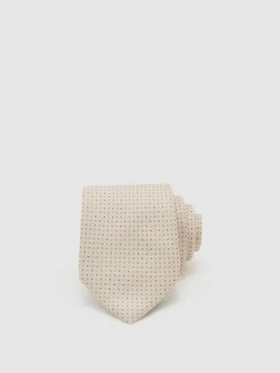Reiss Ecru Silk Micro Spot-print Tie In Neutral