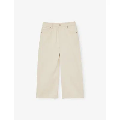 Reiss Kids' Ecru Sky Wide-leg Mid-rise Stretch Denim-blend Jeans 9-13 In Neutral